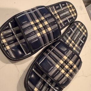 Burberry Navy & Cream Quilted Check Slide Sandals